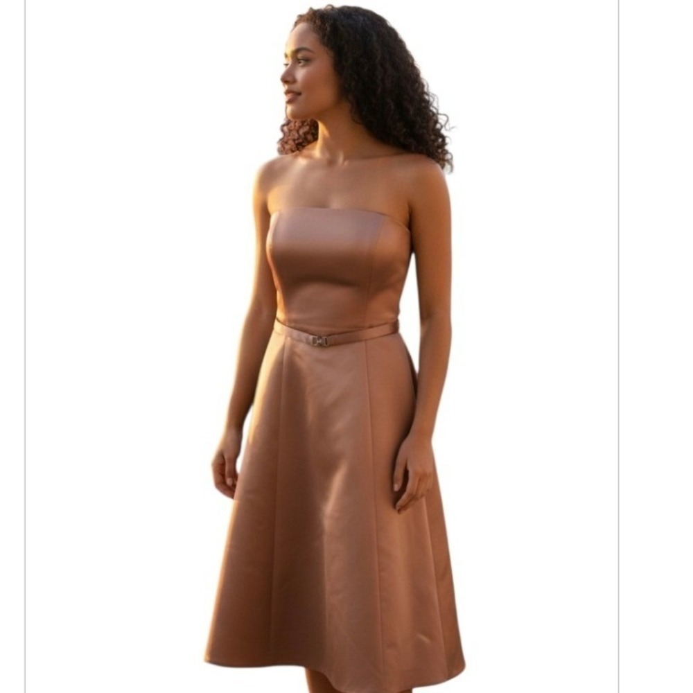 Michaelangelo‎ Copper Strapless Satin Straight Neckline Dress Size 6